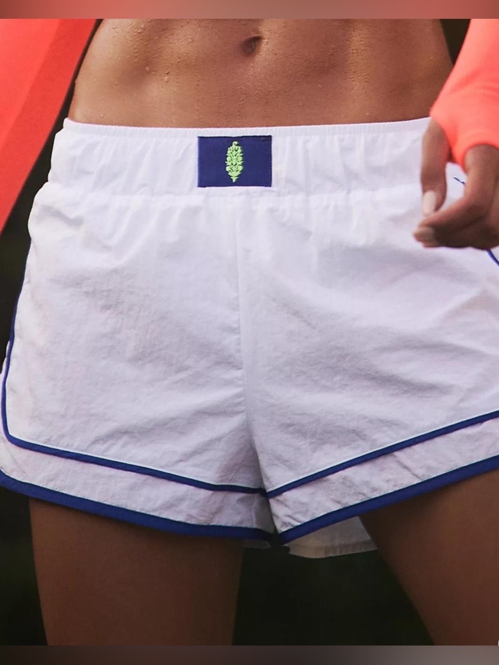 Free People White Athletic Running Shorts with Navy Trim
